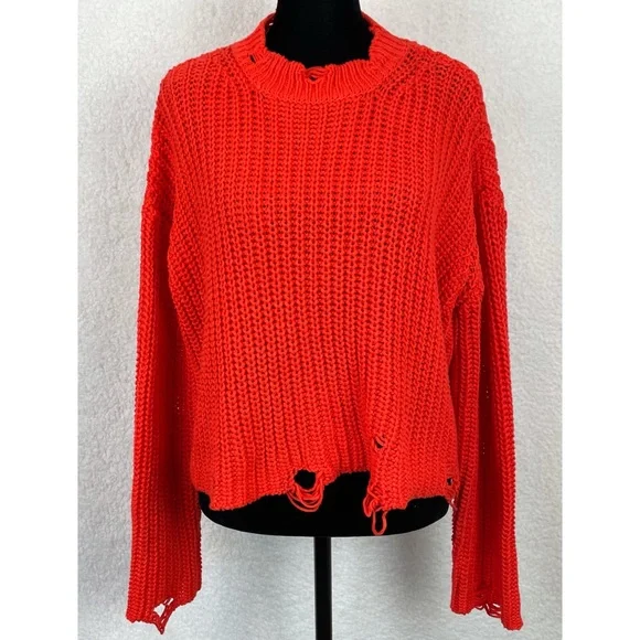 ZARA • Orange Distressed Knit Cropped Sweater, M - Picture 7 of 16